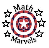 MathMarvels Logo, with 6 white stars around a red in target with a white star in the middle